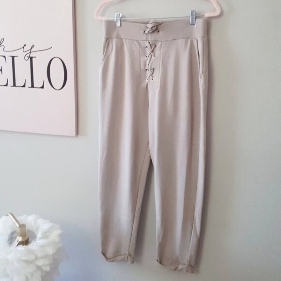 EUC Zara taupe beige self tie jogger track pants, M - Picture 6 of 6